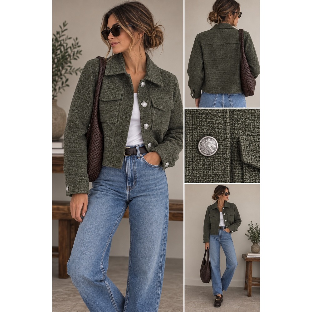 Express Olive Green Textured Utility Jacket S